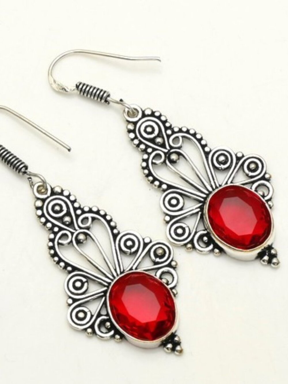 Garnet Gemstone Sterling Silver Drop Dangle Earrings